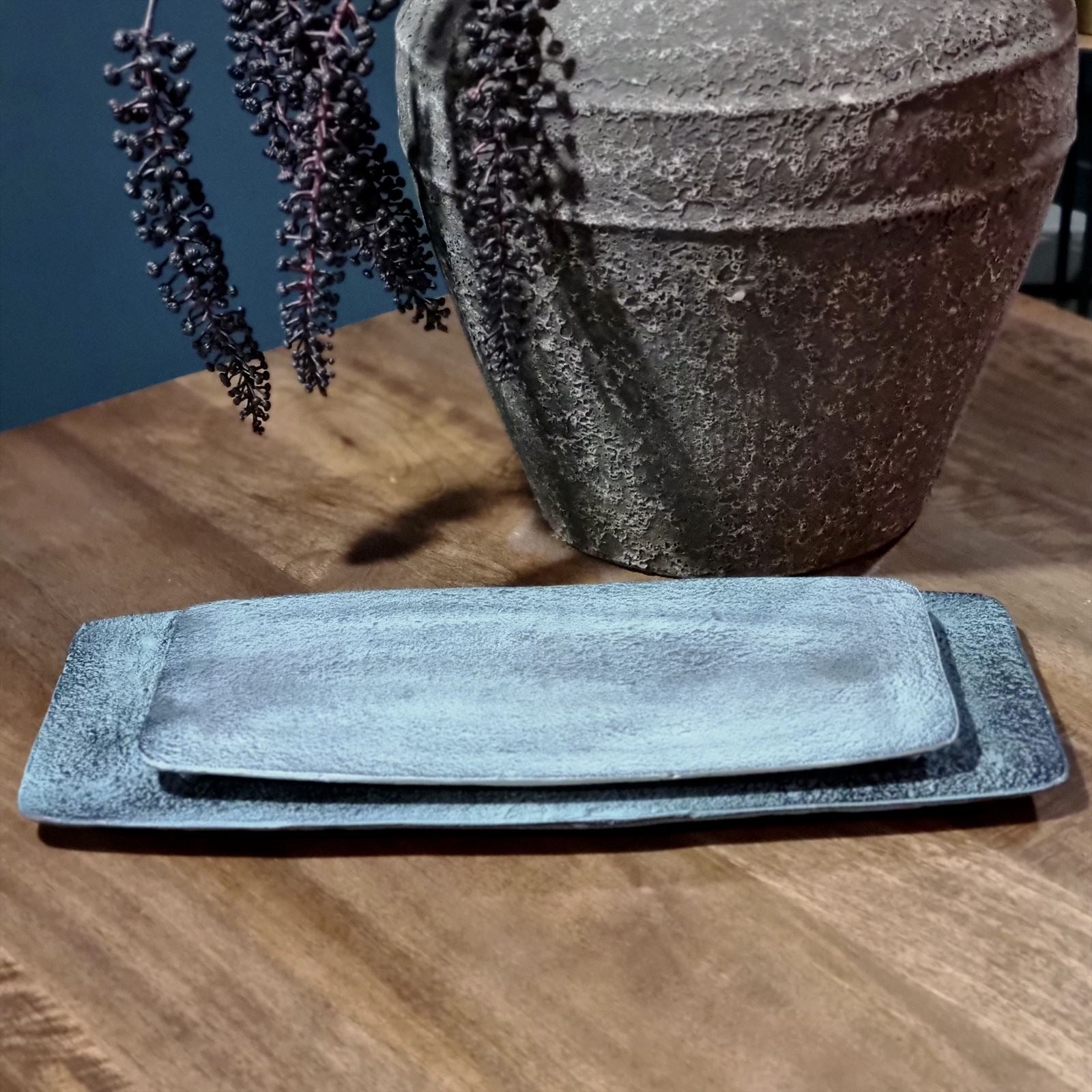Bord Rechthoek Decoratief Blauw Patina Klein - Afbeelding 3