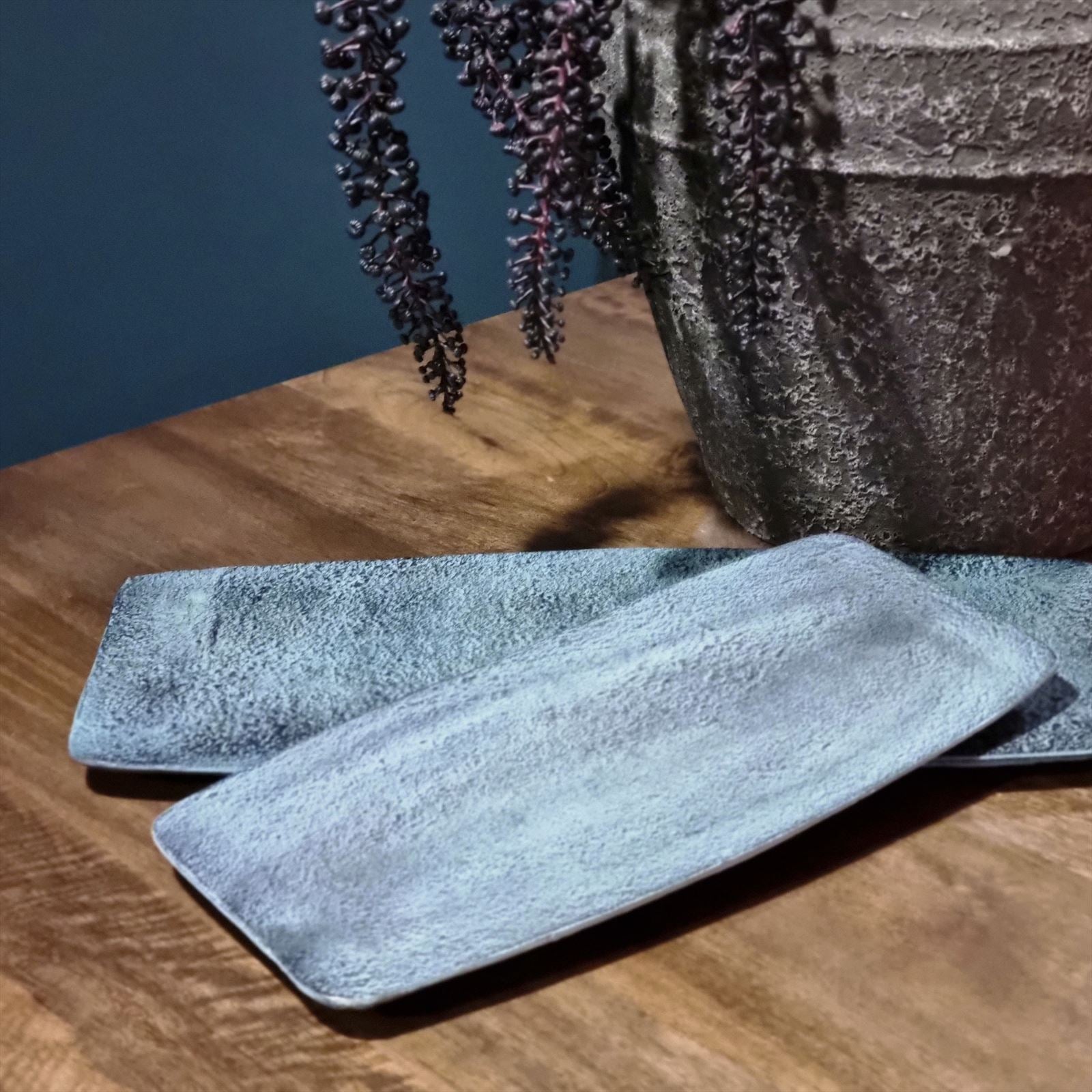 Bord Rechthoek Decoratief Blauw Patina Klein - Afbeelding 2